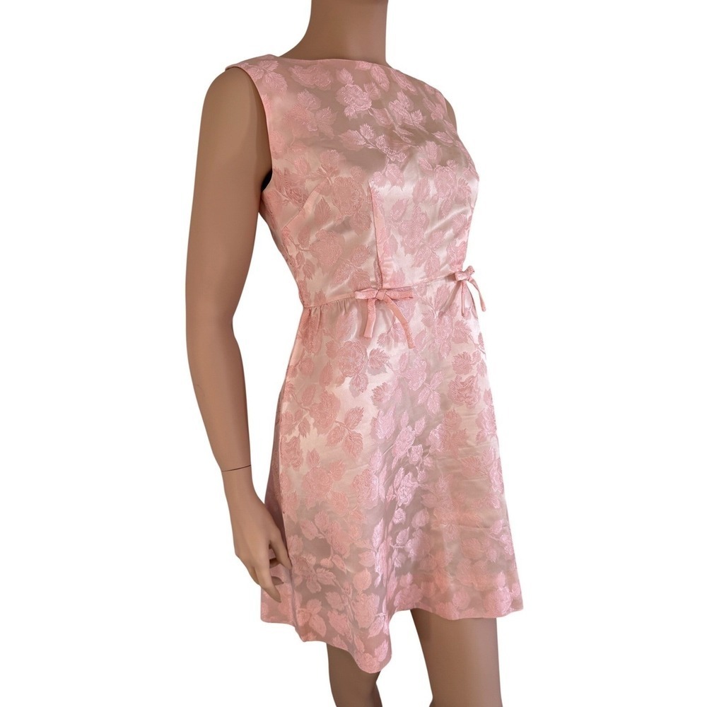 Vintage 60s Pink Damask Floral Dress and Jacket Set Home Sewn MCM Mod 2pc - Picture 4 of 16